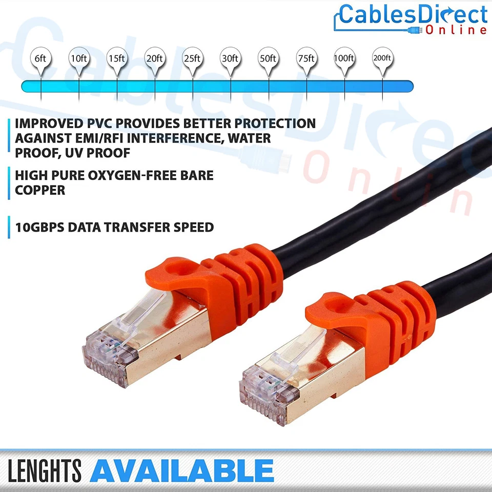 Cat7 Outdoor Direct Burial Patch Cable Weatherproof 26AWG Copper Ethernet Lot - Image 3 of 4