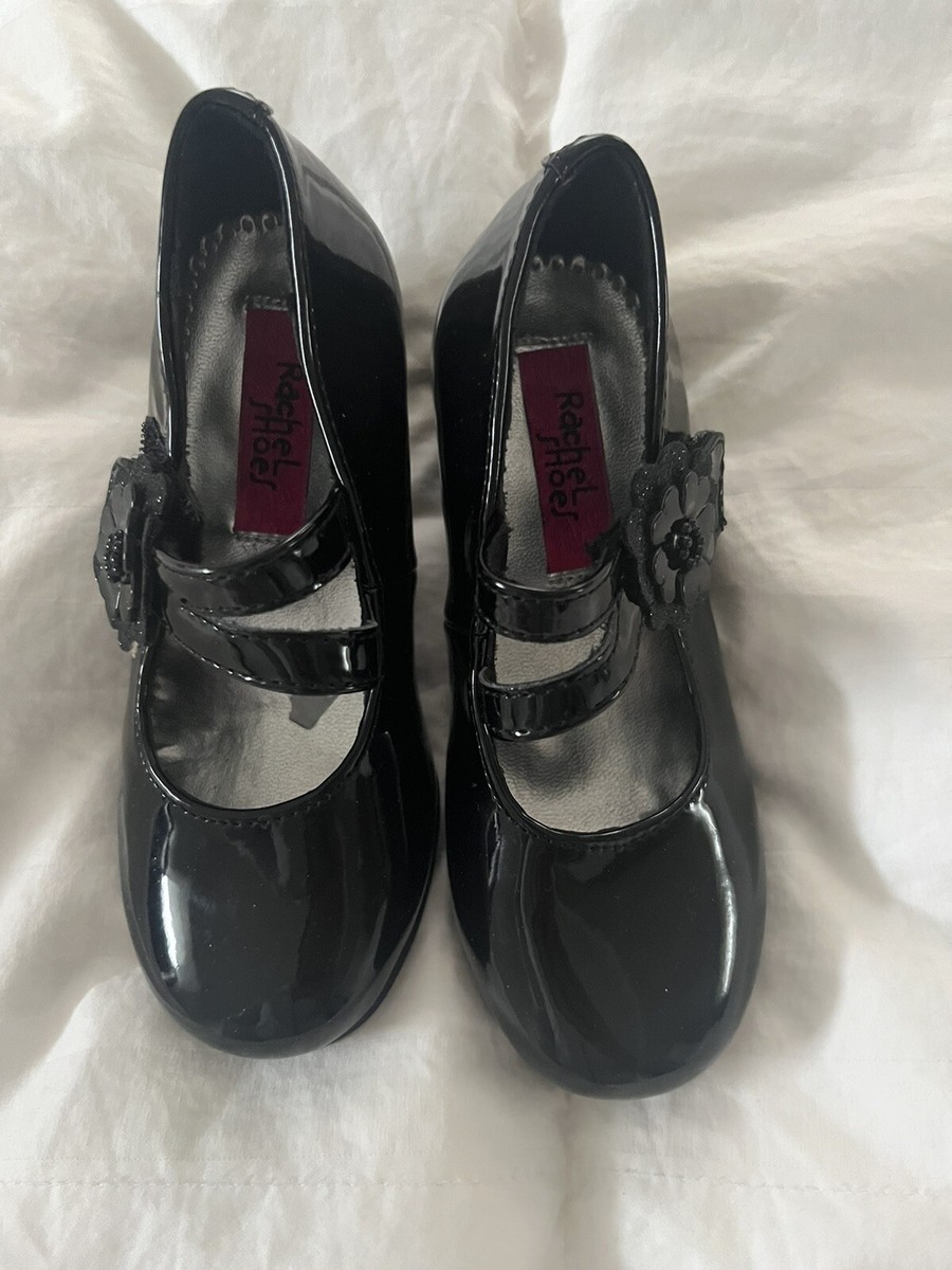 Rachel Shoes Black Toddler Girls Mary Jane Dress Shoes Floral Adj Strap