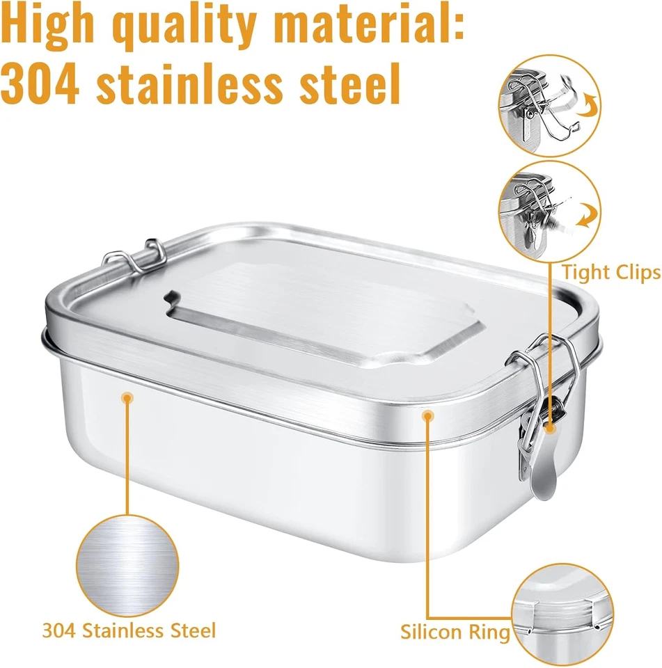 Lunch Box in Acciaio Inossidabile Con 2 Scomparti, Divisorio Mobile a Tenuta Sta - Immagine 2 di 4