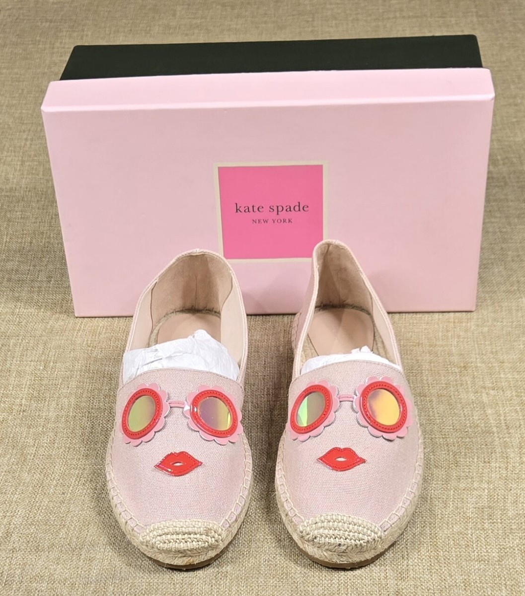 NIB Kate Spade Grenada Glasses Novelty Espadrilles Pale Vellum