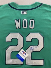 SEATTLE MARINERS- BRYAN WOO AUTOGRAPH #22 AQUA NIKE JERSEY PSA AQ14130