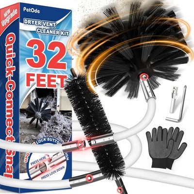 PetOde 32 Feet Dryer Vent Cleaner Kit, Enhanced Flexible Quick 32FEET, White 