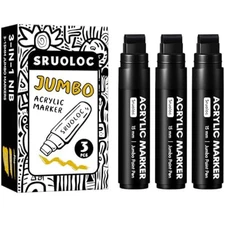 3 Jumbo Permanent Markers Black 15Mm Thick Wide Tip Large Acrylic Paint