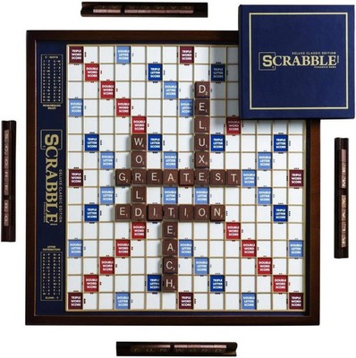 Scrabble Deluxe Edition   Rotating Wooden Board with Raised Grid by WS Game Co.