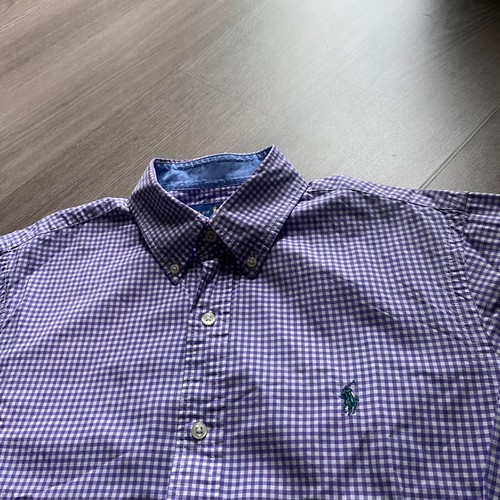 Lila-weiß kariertes Ralph Lauren Herrenhemd - Langarm Größe M