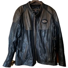 XXL Harley Davidson Genuine Leather Coat Jacket Biker Embroidered Men&rsquo;s Size 2XL