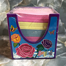 Vtg HTF purple 90s Rose & Butterfly Lisa Frank Stationery Cube Notepad *READ*