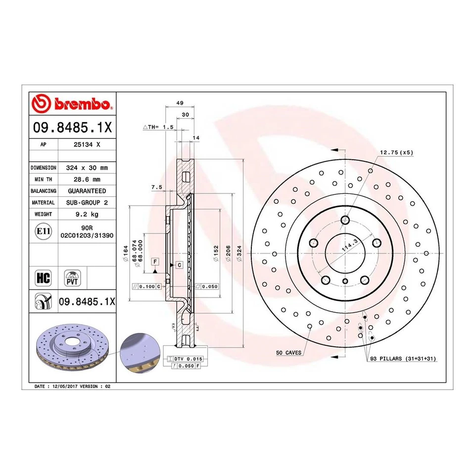 Kit de frenos delanteros Brembo rotores de disco perforados pastillas de cerámica para Nissan 350Z 3,5 L V6 Foto 3 de 4