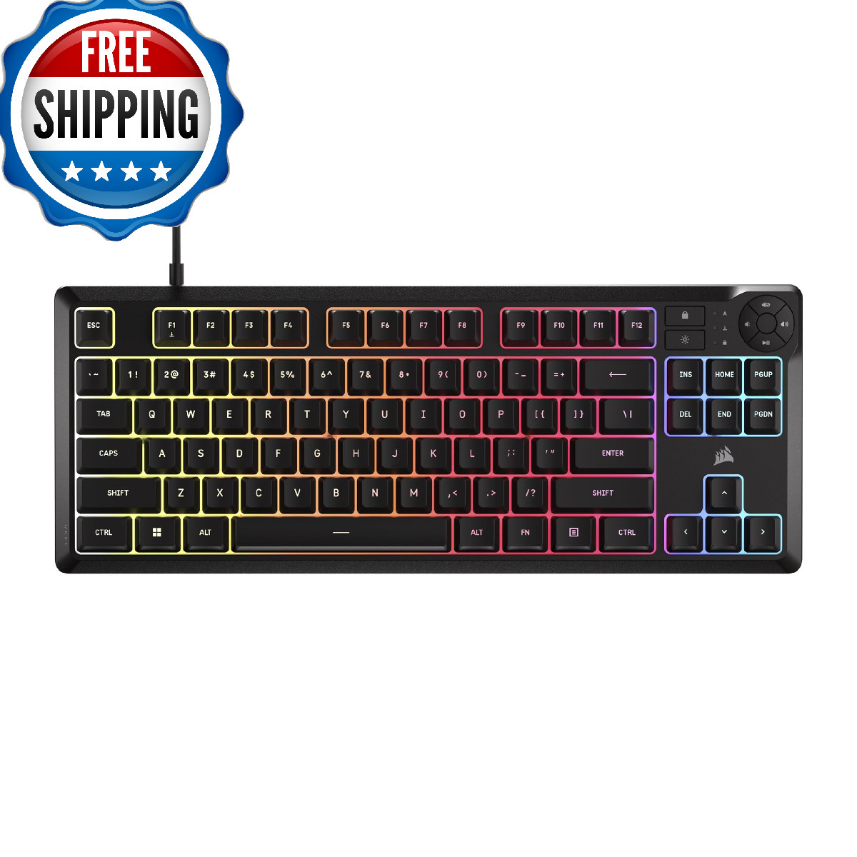 Corsair K55 CORE TKL RGB Gaming Keyboard &ndash; Tenkeyless, 8-Zone RGB, Quiet Membran