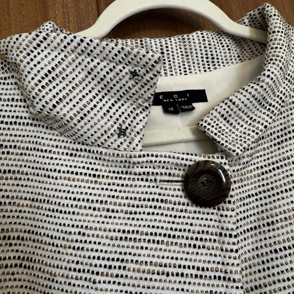 Blazer feminino ECI New York de tweed de um botão tamanho 12, creme bronzeado e bege, forrado - Imagem 4 de 4