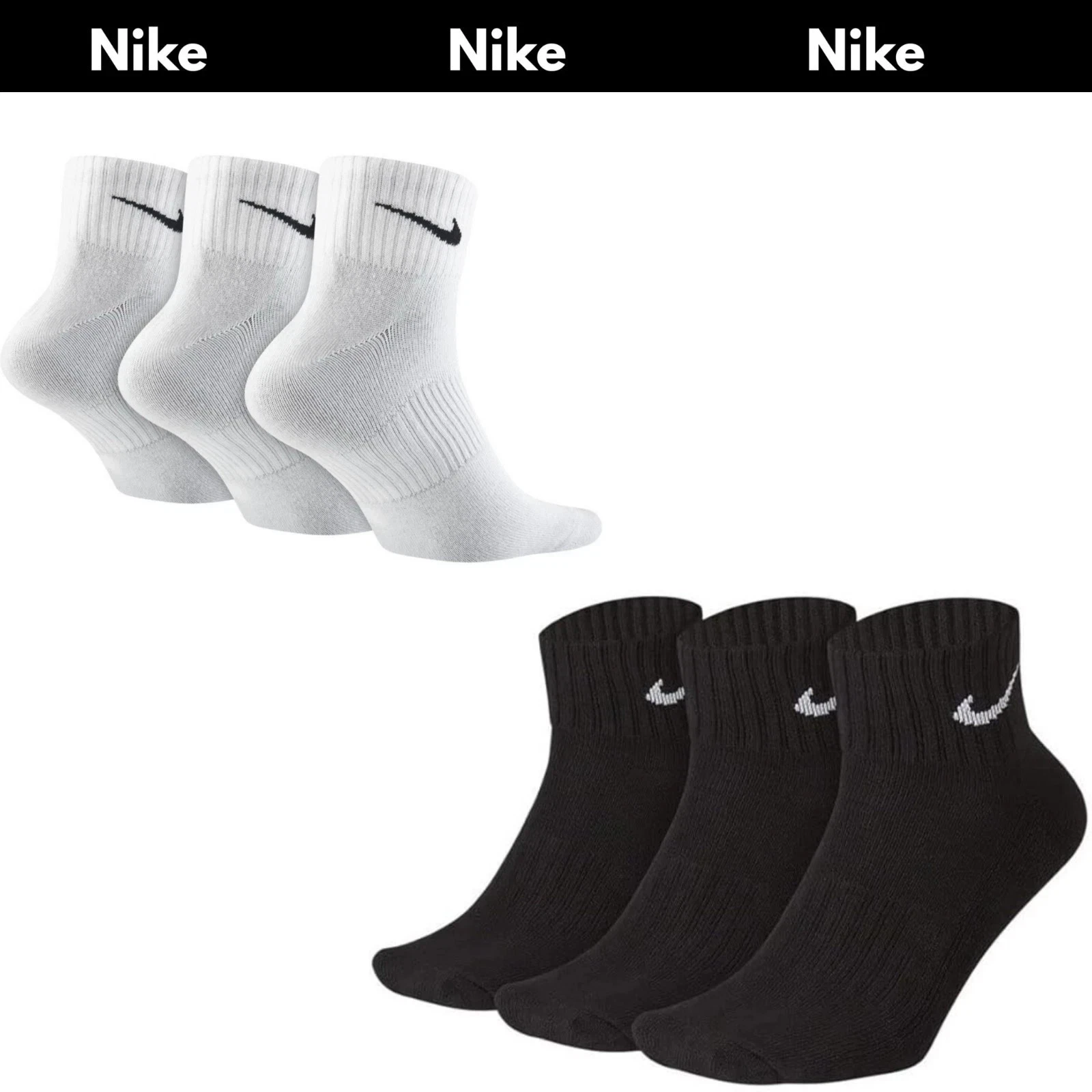 NIKE SOCKS 3 PAIRS PACK - LIGHTWEIGHT CREW ANKLE MENS WOMENS SPORTS UK 6 Pack - Picture 1 of 19