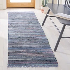 Rag Rug Collection Runner Rug - 2'3" x 8', Purple & Multi, Handmade Boho Stri...