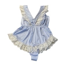 Vintage Satin Teddy Ruffled Lace Romper 70s 80s Lingerie One-Piece Medium FLAWS