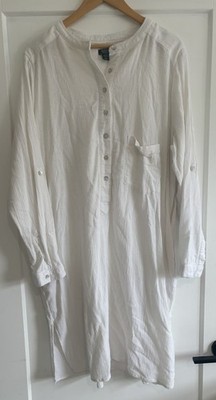 Roots White Organic Cotton Gauze Dress XL Isla Button Up Beach Coverup Pockets