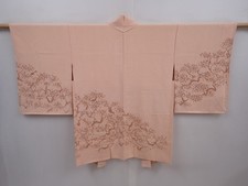 6128T01z600 Vintage Japanese Kimono Silk HAORI Tree Peach