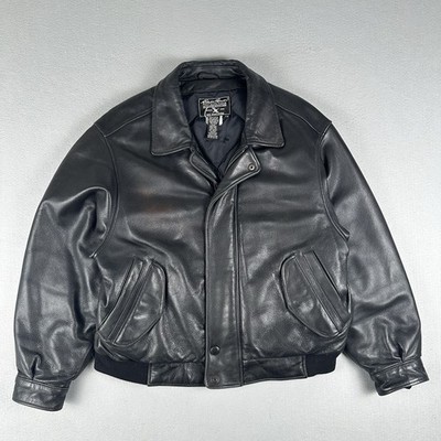Vintage Eddie Bauer Leather Bomber Jacket Men s Large Black Down Insulated