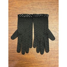 NEW VINTAGE BEADED Black Woven Cotton Gloves Size 6.5 Made Hong Kong Elegant