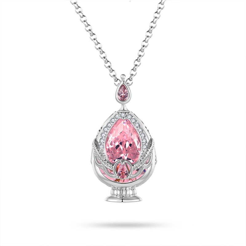 Anime Puella Magi Madoka Magica Necklace Pink Zircon S925 Silver Pendant Choker