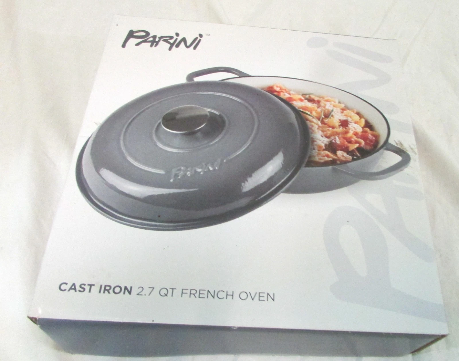 PARINI Cast Iron 2.7 Quart French Oven Gray With Lid Handles, NIB