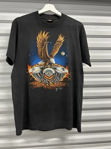 Vintage 80s 1989 3d Emblem Harley Davidson Eagle Engine Rare T Shirt Size Large - product listing photo