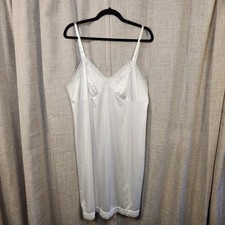 Vassarette Lace Slip Women 40 White V-Neck Spaghetti Strap Lace Trim Knee Length