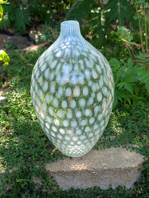 Vintage Early Hand Blown Fenton Glass Spiraling Coin Dot 13'' Large Bottle/Vase