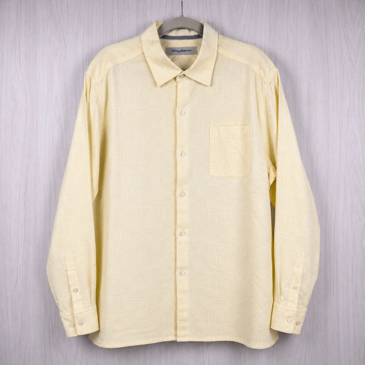 Tommy Bahama Linen Shirt XL Yellow Coastal Resort Button Down Casual Luxe