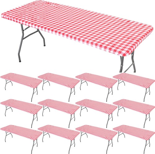 12 Pcs Picnic Table Cover Elastic Fitted Flannel Backed Plastic Vinyl