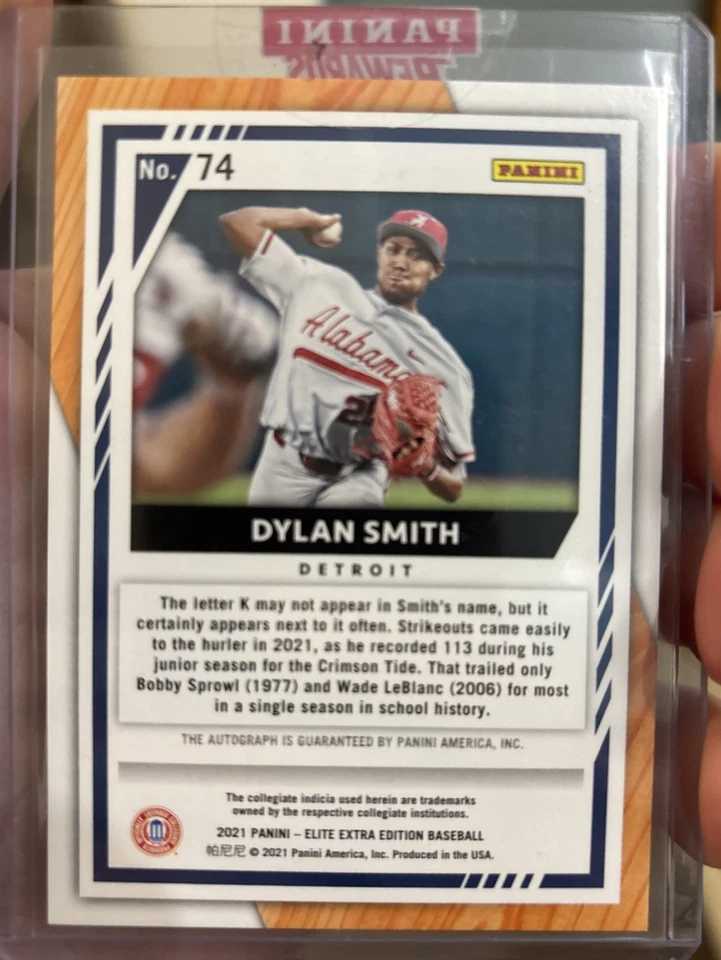 2021 Panini Elite - Dylan Smith Autographed RC - Detroit Tigers/Alabama Tide - Image 2 of 2