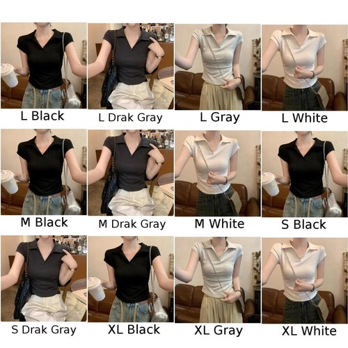 Women's Fashionable Solid Color Short Sleeve Top with Lapel and Waist Cinching - Picture 9 of 16