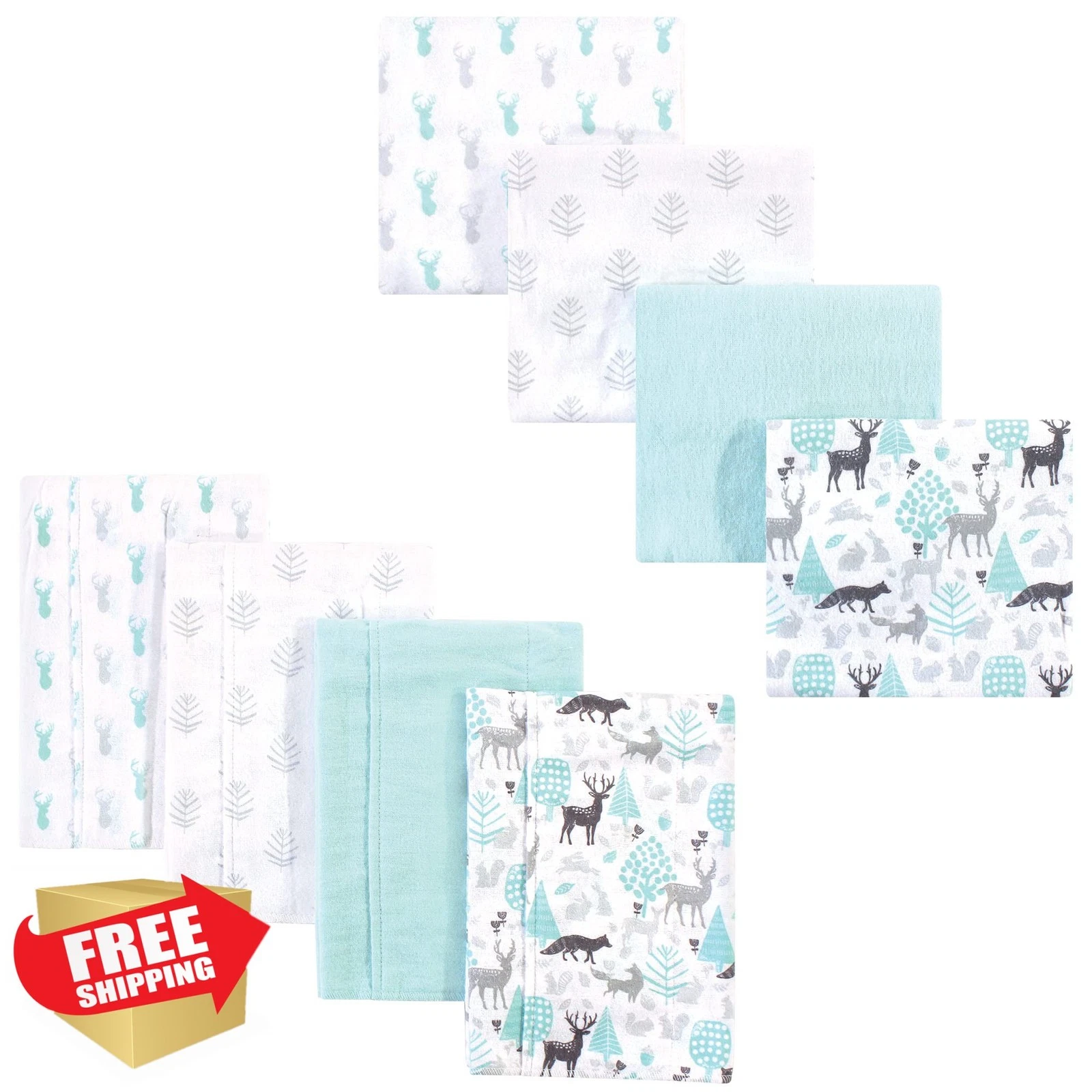 Hudson Baby Burp Cloths Blankets Linocut Woodland Neutral One Size