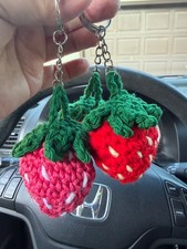 Crochet Keychain; Handmade Strawberry Keychai...