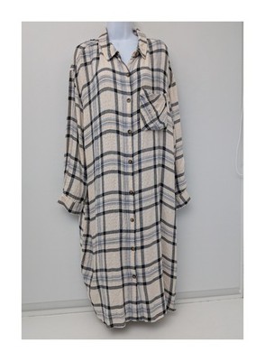 Primark kariertes Hemdblusenkleid beige schwarz blau Größe UK 20 Viskose Polyester