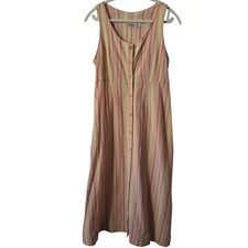 L.L Bean Women 8 Petite Midi Dress Seersucker Button Up Cotton Eco Mom 90's Y2K