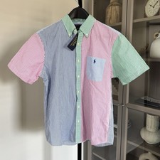 Polo Ralph Lauren Untucked Fit Block Stripe Button Down Seersucker Shirt M NEW