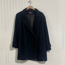 Stephanie Mathews Vintage Black Wool Overcoat Size 16 Made in USA Trench Career