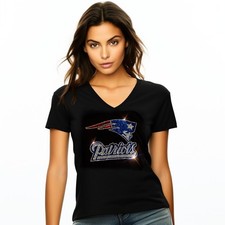 New England Patriots New Womens Rhinestone VNeck Sizes Sm thru 4X Womens sizing