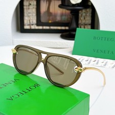 Bottega Veneta BV1418S Women Sunglasses Green/Gold Cat Eye New Style Oversize