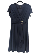 NWT R M Richards Womens Navy Blue Rhinestone Circle Adornment A-Line Dress 16