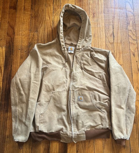 Vtg Y2K Carhartt Hooded Lined J160 Sandstone Work Jacket UNION XL 48” CHEST - Picture 1 of 15