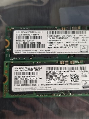 2 Samsung MZ-VLW1280 128GB M.2 PCIe SSD Solid State & MZ-VLB2560 256GB