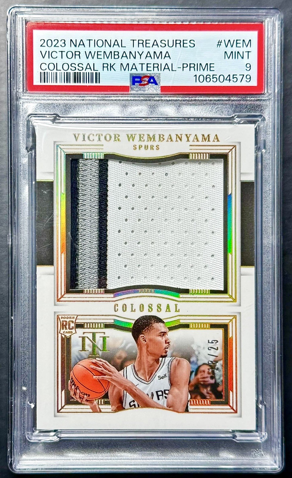 2023-24 National Treasures VICTOR WEMBANYAMA #18/25 Colossal Rookie Patch PSA 9 view 1