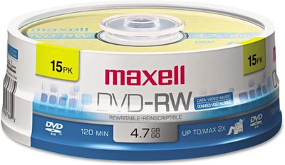 Maxell Dvd-Rw Rewritable Disc, 4.7 Gb, 2x, Spindle, Gold, 15/pack...