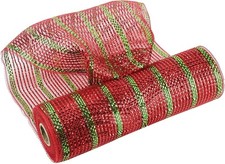 Red and Green Deco Mesh 10 Inch Roll Christmas Deco Mesh Metallic Red Mesh Ri...