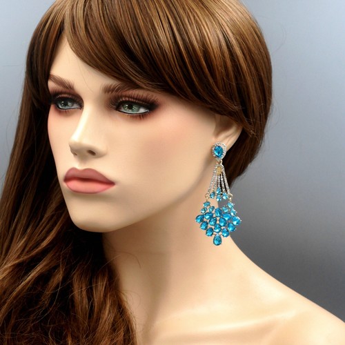 Pendientes colgantes azul aguamarina cristal fucsia estrás araña mujer joyería - Imagen 2 de 4