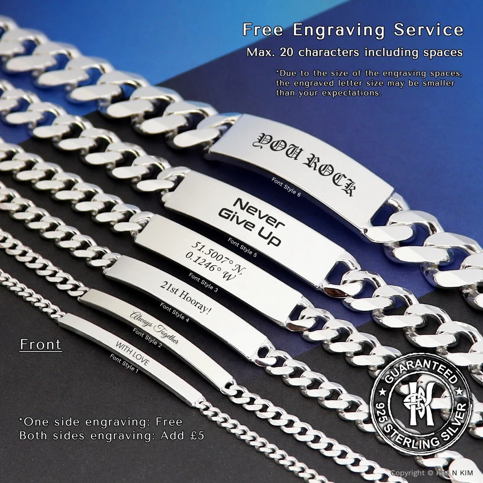 Quality Sterling Silver ID Bracelet, Personalised Gift for Men, Women, Kids - Image 2 of 4