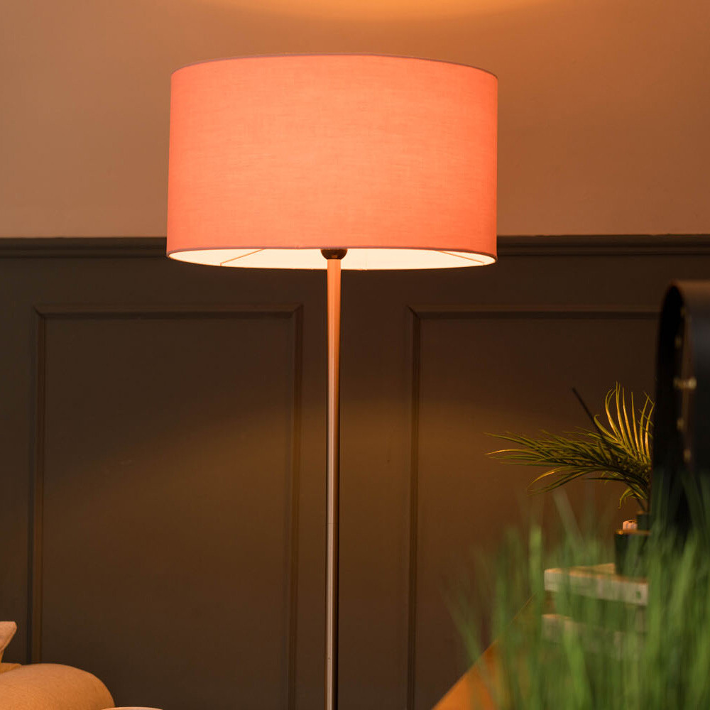 Curved Floor Lamp Brushed Chrome Light Marble Storage Table Lampshade