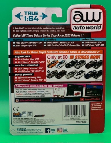 Auto World-'91 Chevy Camaro Z28 1LE '96 Pontiac Firebird. 2023 F - Bodies. NIB! - Picture 2 of 2