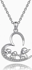 925 Sterling Silver Elephants Family Pendant Necklace Jewelry Gift for Women