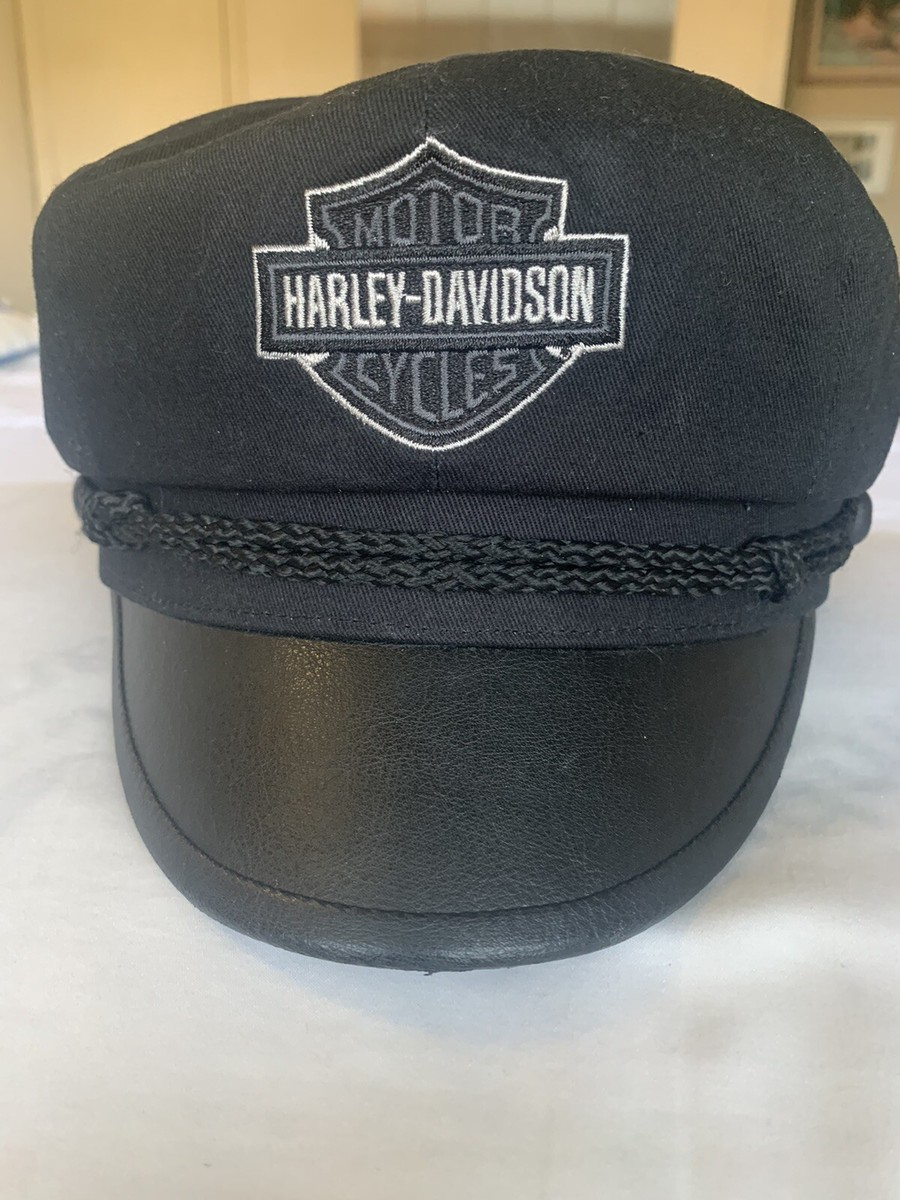 vtg harley davidson newsboy cabbie denim black cap size small